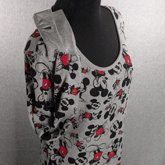 Disney Mickey Mouse Women's XL Thermal Shirt Gray Waffle Knit Thumb Holes - Picture 14 of 16
